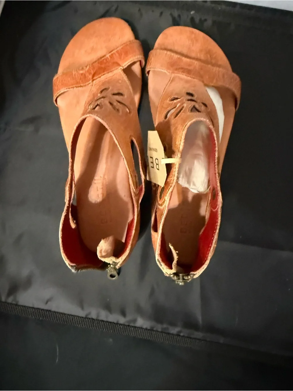 BedlSTÜ Women's Tan Leather Cutout Sandals